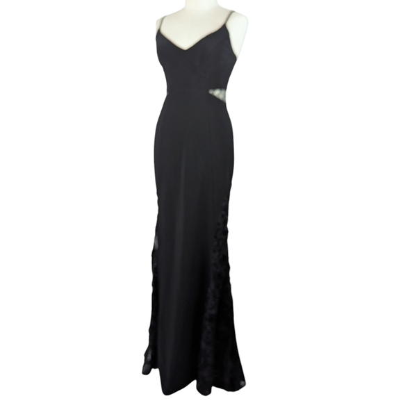 Betsy & Adam Soutache Formal Gown Full Length Lace V-Neck Thin Strap Black 2 NWT - Picture 10 of 14